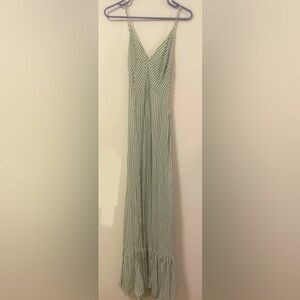 Flowy Green Striped Maxi Dress